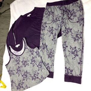 Karen Neuburger Gray & Purple Floral 3pc Lounge Pajama Set XL
